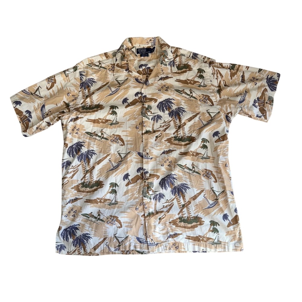 Polo Ralph Lauren Vintage 90s Clayton Large Tropical Hawaiian Camp Shirt